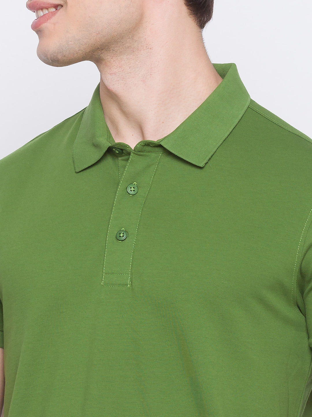 Spykar Men Green Cotton Slim Fit Polo T-Shirt