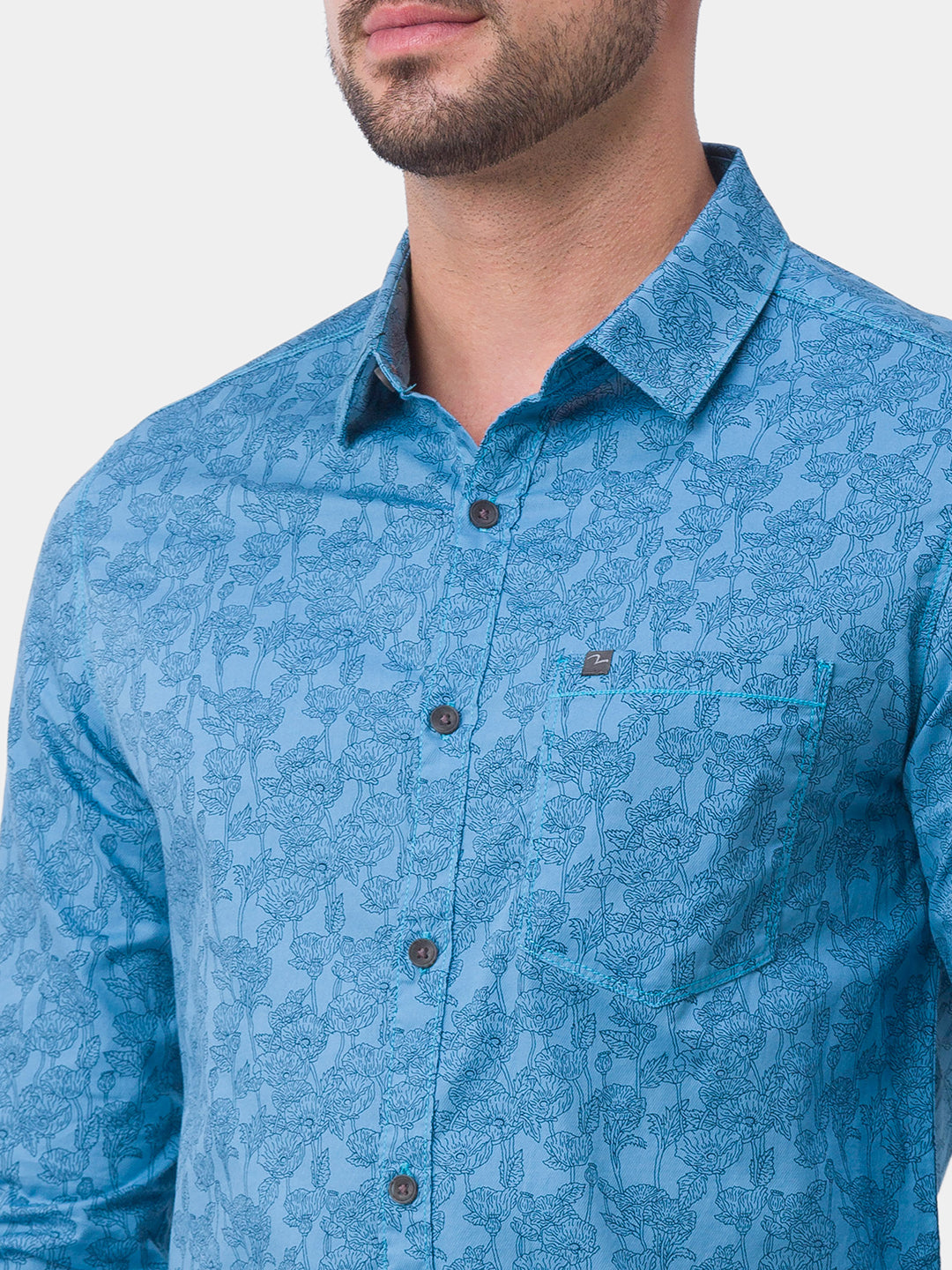 Spykar Sulphur Grey Cotton Full Sleeve Printed Shirt For Men