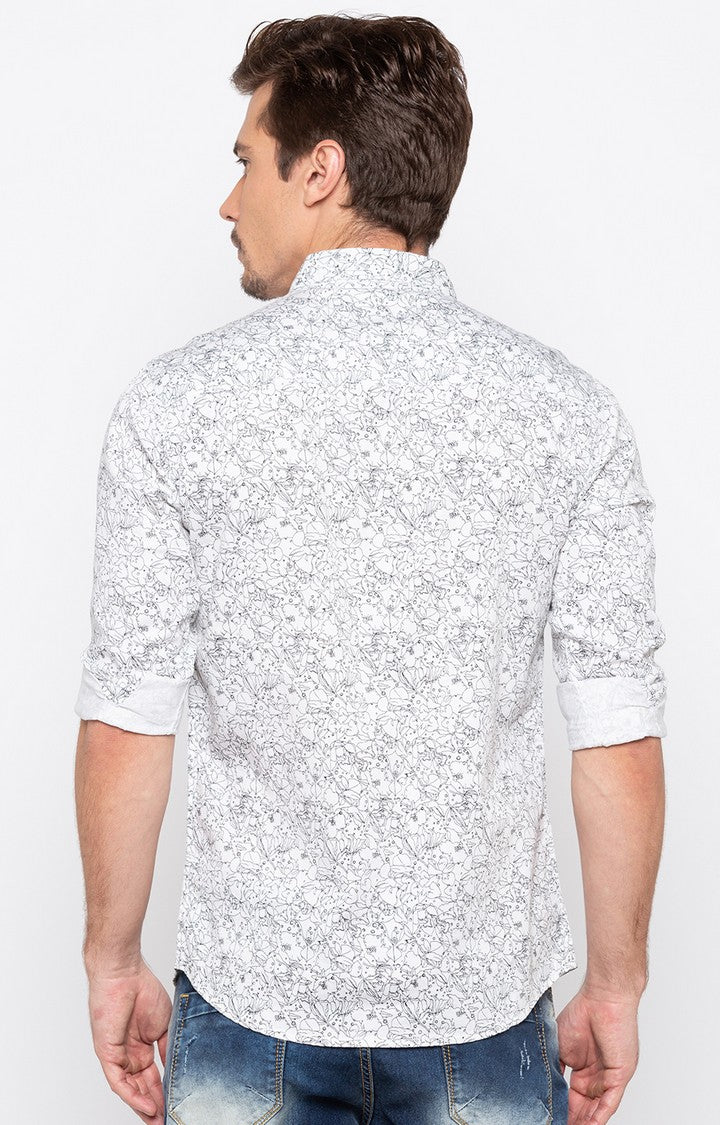 Spykar Men'S White Cotton Printed Casual Shirts