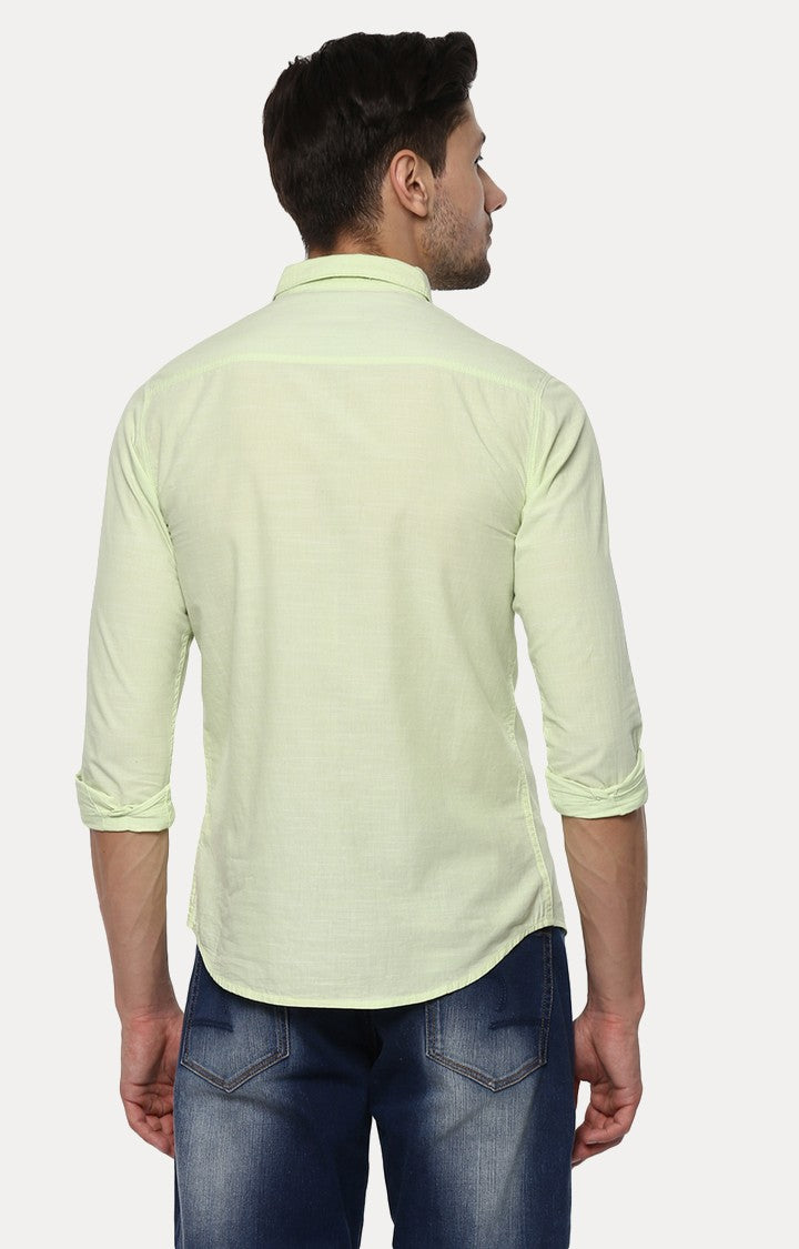 Spykar Men'S Green Cotton Melange Casual Shirts