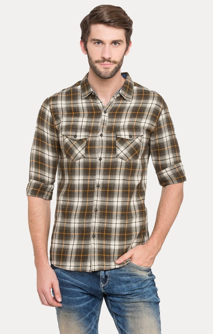 Spykar Men'S Green Cotton Checked Casual Shirts