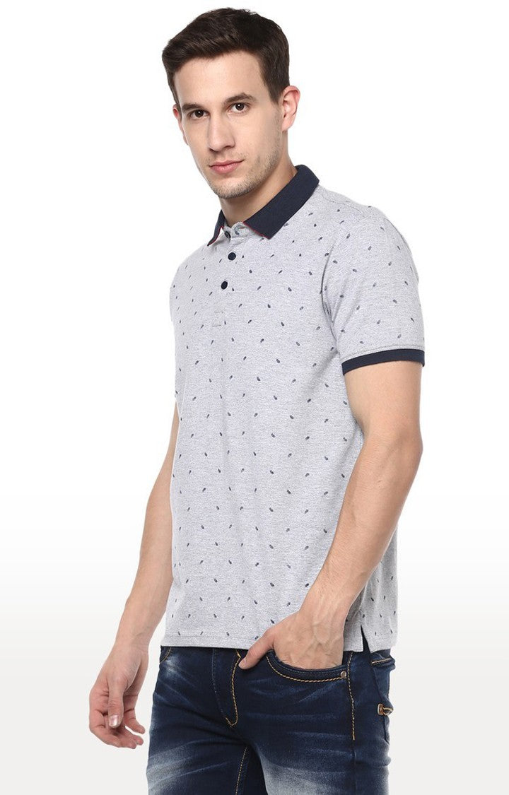 Spykar Grey Printed Slim Fit Polo T-Shirt