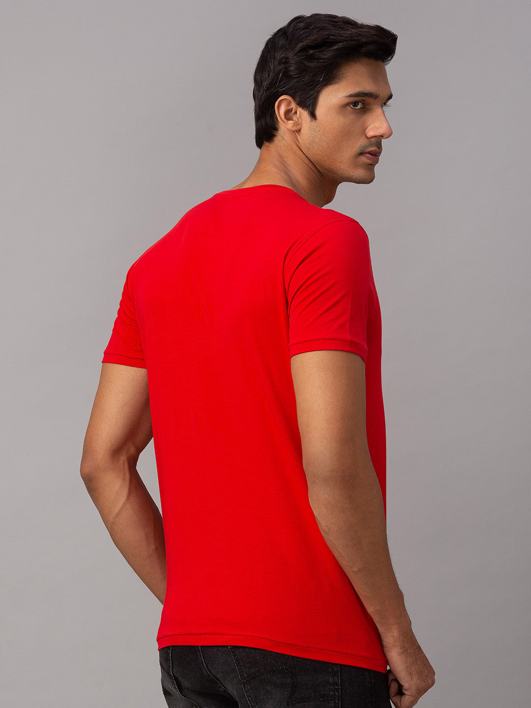 Spykar Men Red Cotton Slim Fit Round Neck T-Shirt