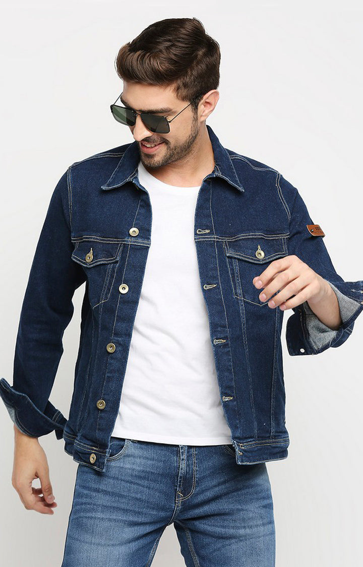 Spykar Men Blue Cotton Slim Fit Denim Jacket