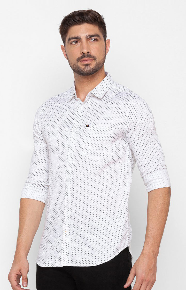 Spykar White Satin Full Sleeve Printed Shirt For Men