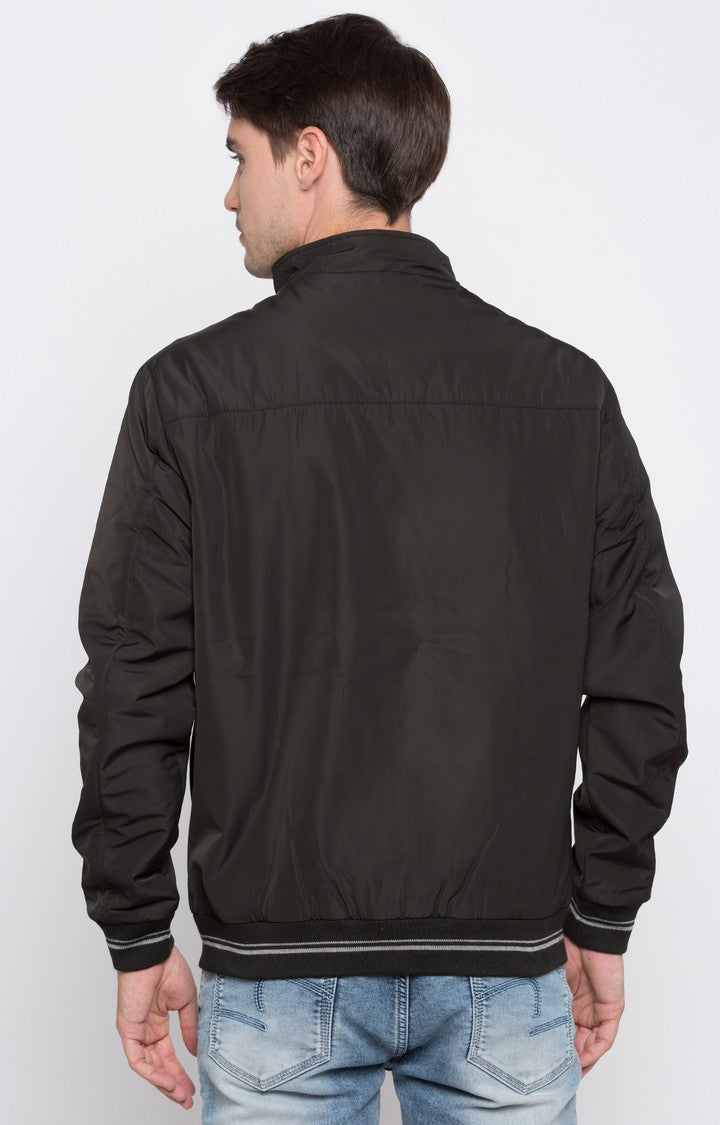 Spykar Men Black Solid Regular Fit Bomber Jacket