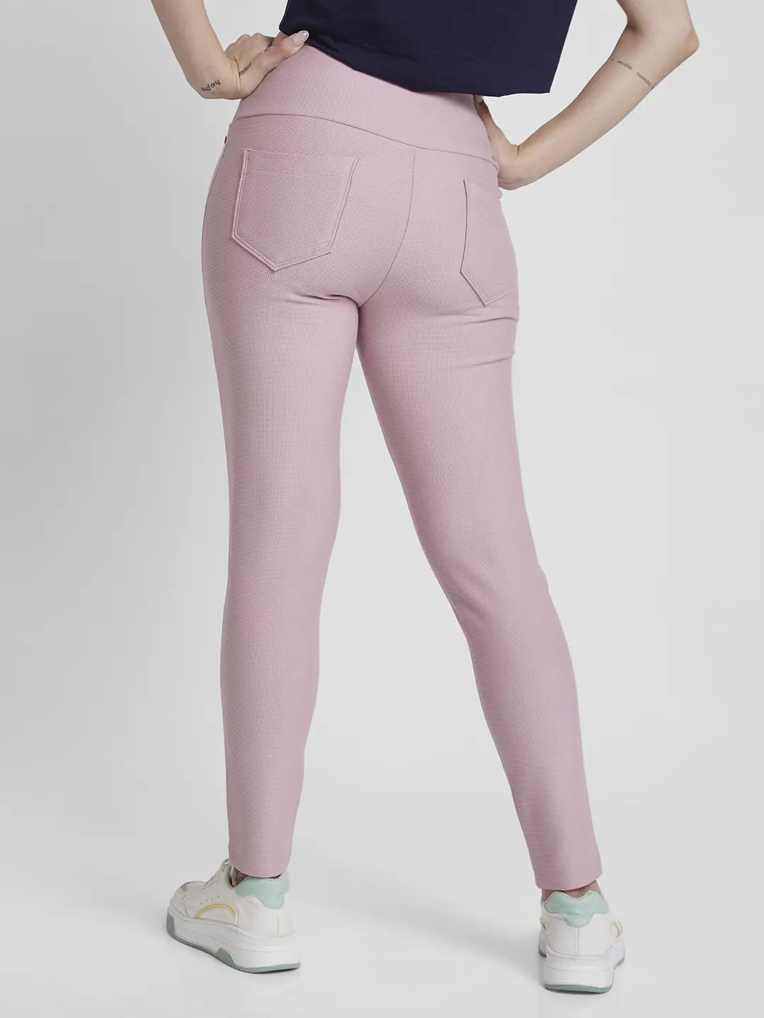 Spykar Women Powder Pink Blended Skinny Fit Ankle Length Trackpant