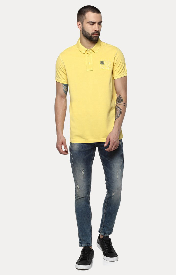 Spykar Yellow Solid Slim Fit Polo T-Shirt