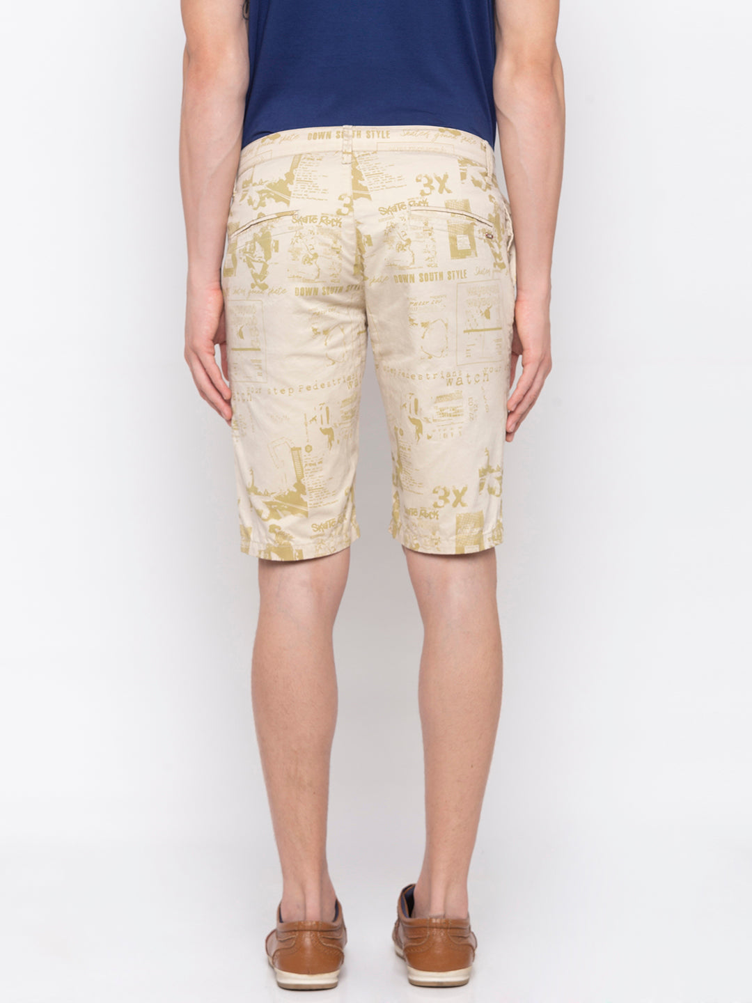 Spykar Men Beige Cotton Slim Fit Shorts