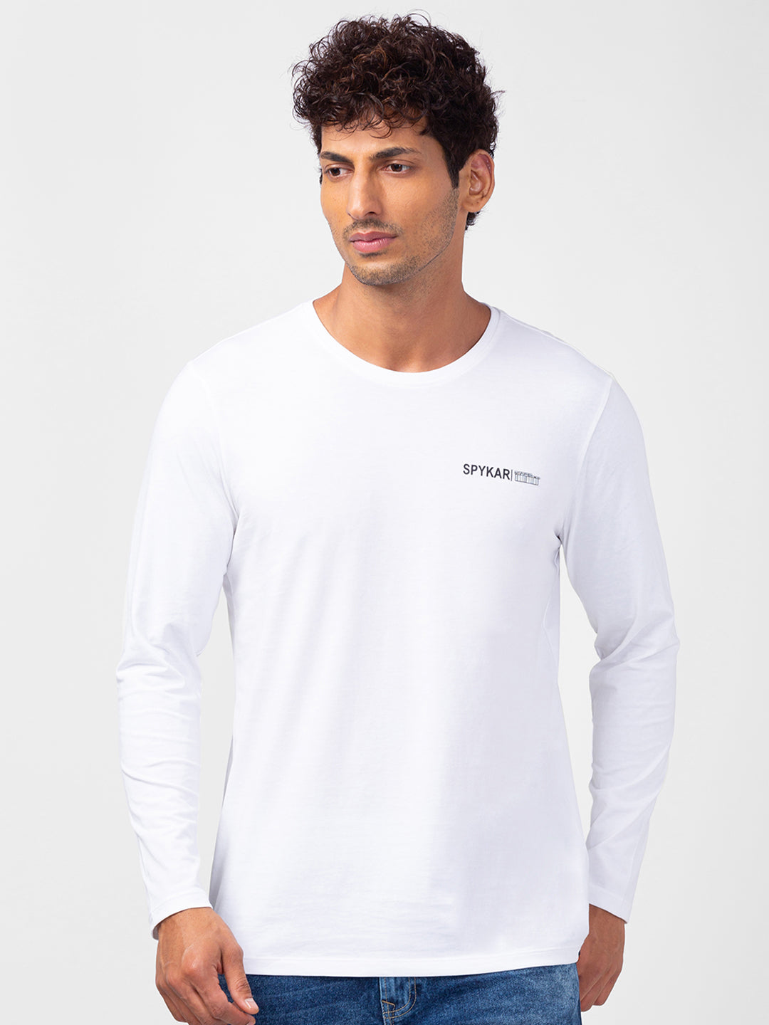 Spykar Men White Cotton Slim Fit Round Neck Plain T-Shirt