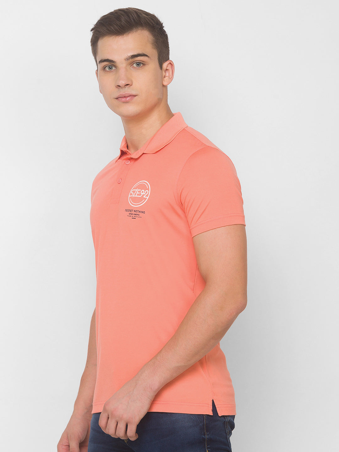 Spykar Men Pink Cotton Slim Fit Round Neck T-Shirt