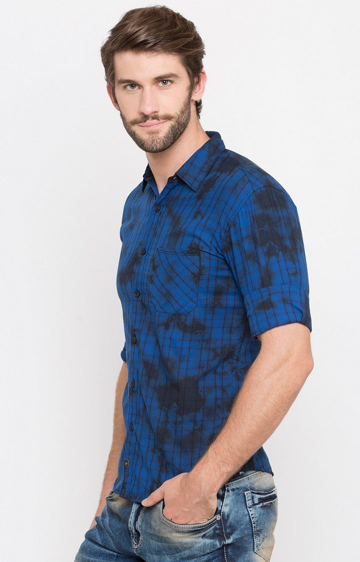 Spykar Men Blue Printed Slim Fit Casual Shirt