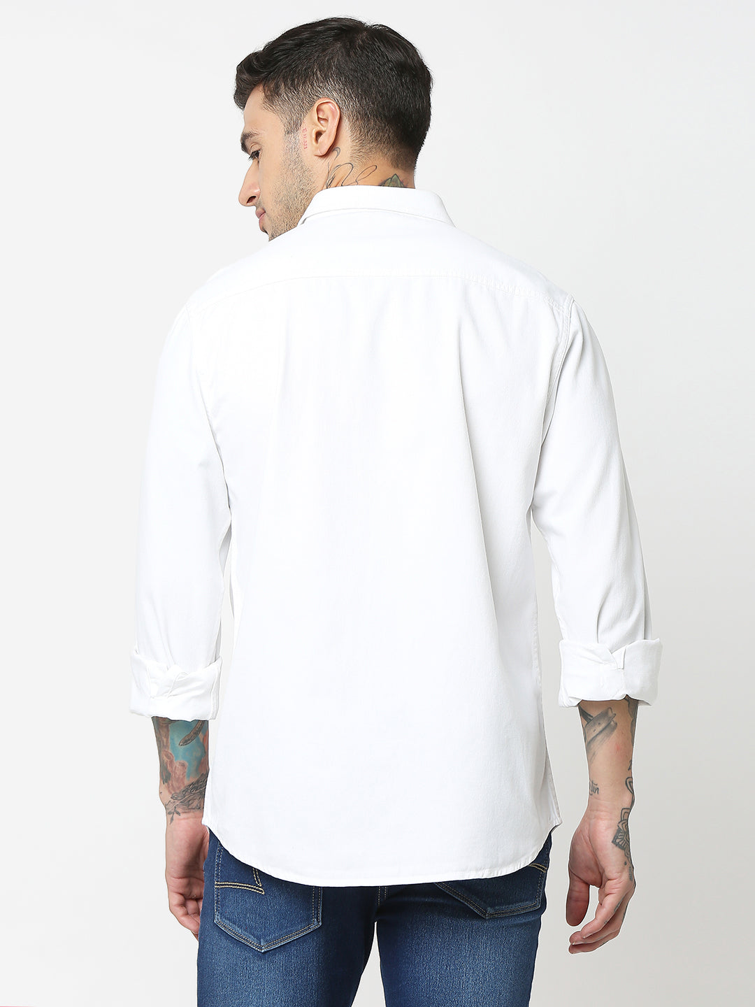 Spykar Men White Cotton Slim Fit Plain Shirts