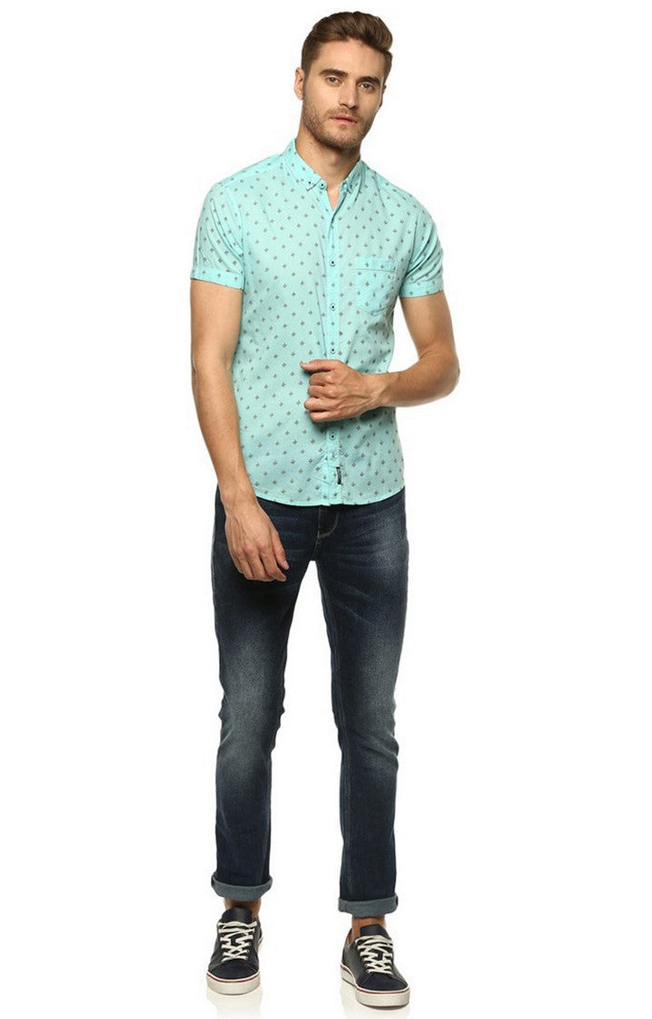 Spykar Men'S Blue Cotton Printed Casual Shirts