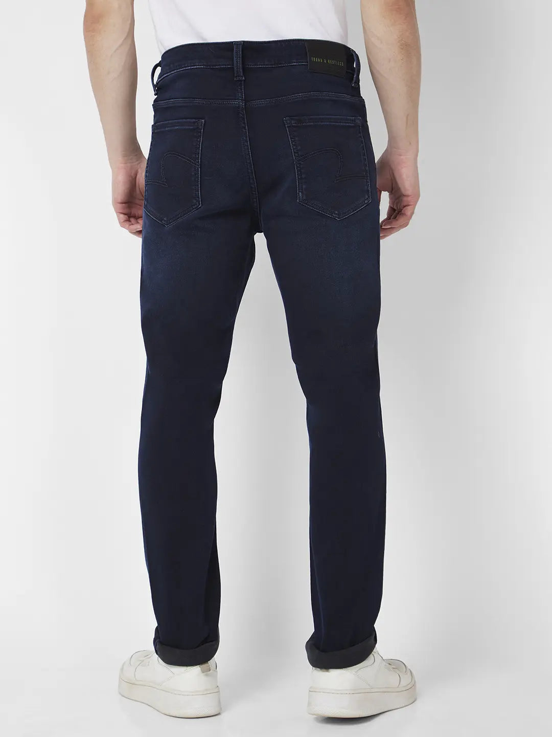 Spykar Men Blue Indigo Cotton Stretch Regular Fit Narrow Length Clean Look Mid Rise Jeans (Rover)