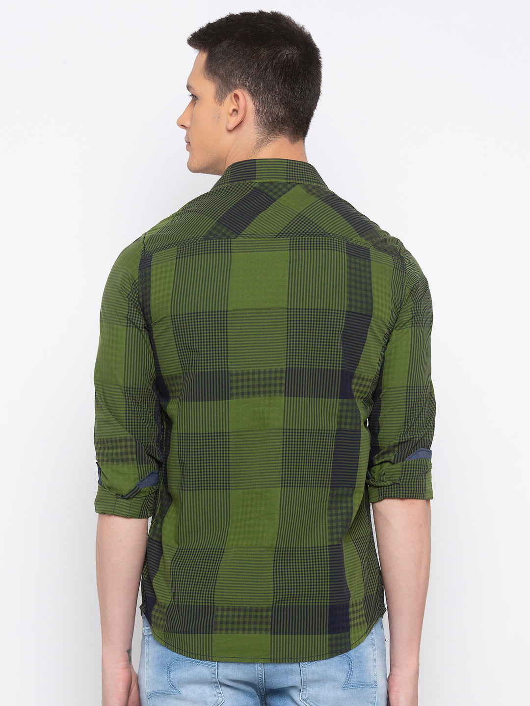 Spykar Men Green Checked Slim Fit Casual Shirt