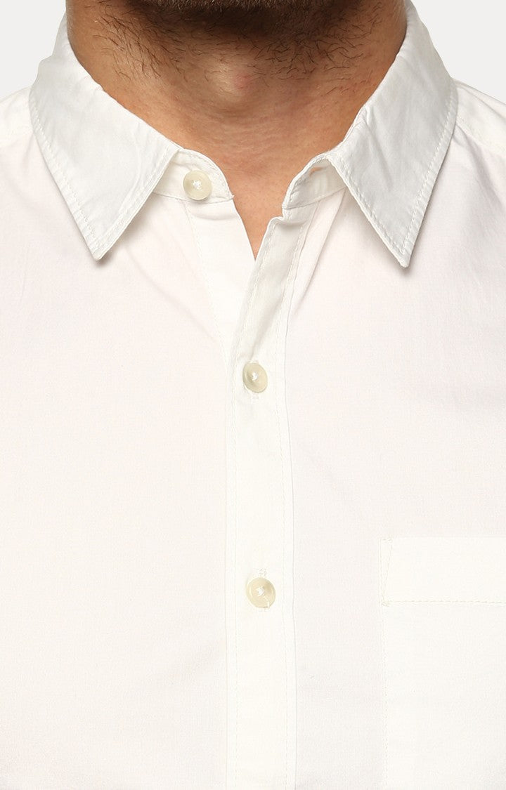 Spykar Men'S White Cotton Solid Casual Shirts