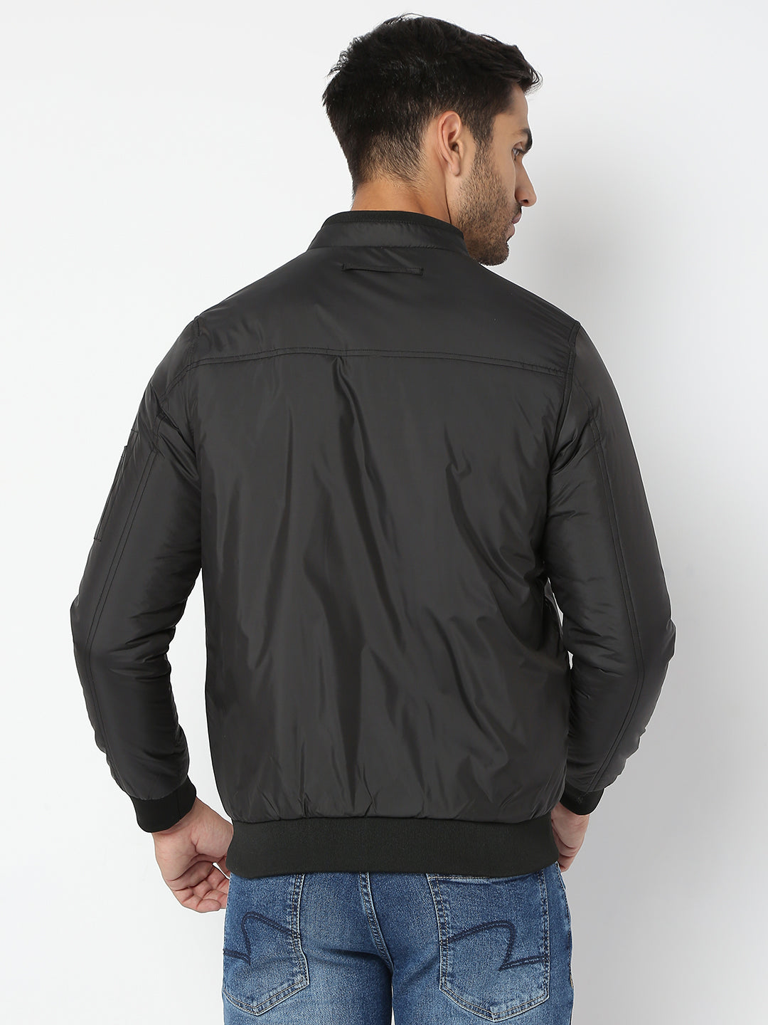 Spykar Men Black Nylon Regular Fit Jacket