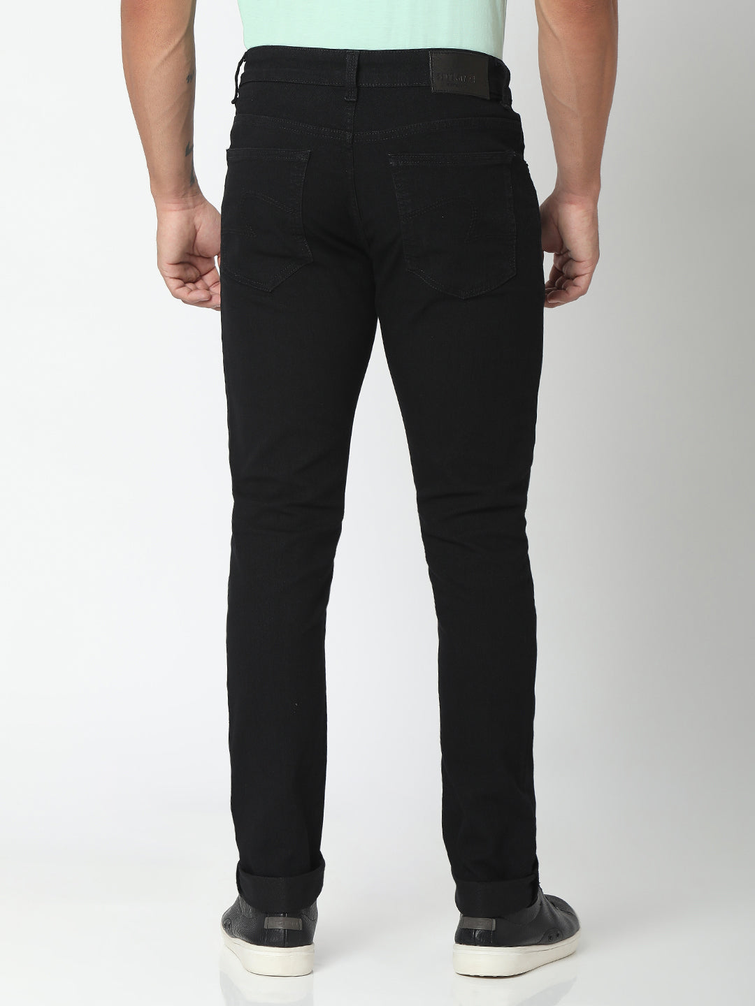 Spykar Black Cotton Slim Fit Narrow Length Jeans For Men (Skinny)