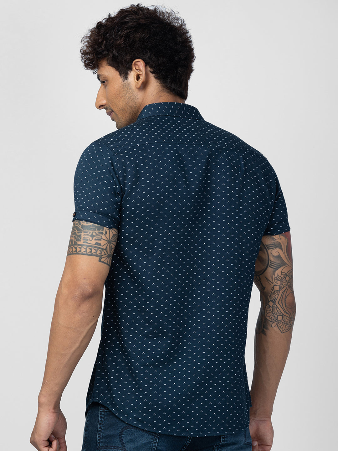 Spykar Men Navy Blue Cotton Slim Fit Printed Shirt