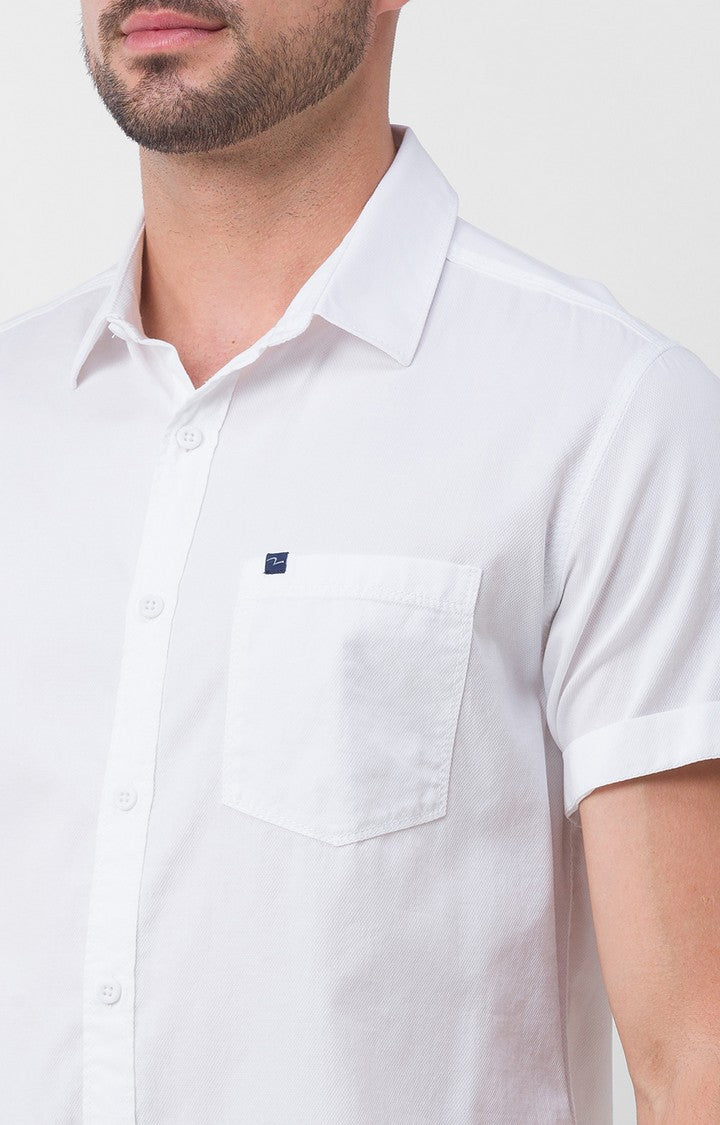 Spykar White Cotton Half Sleeve Plain Shirt For Men