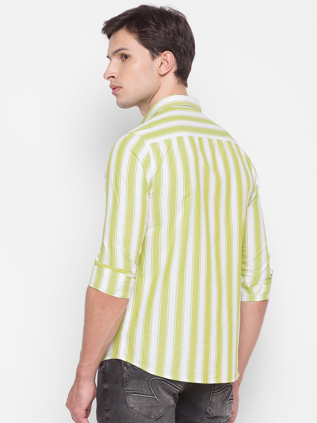 Spykar Slim Fit Yellow Cotton Men Shirt