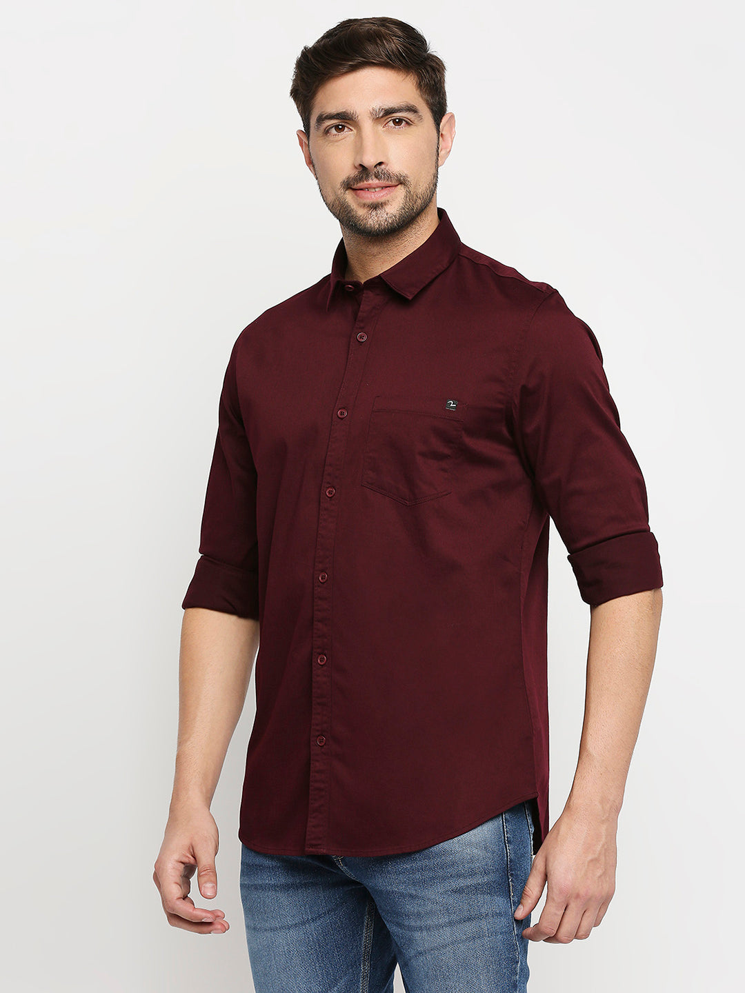 Spykar Men Maroon Cotton Regular Fit Full Sleeve Casual Shirt