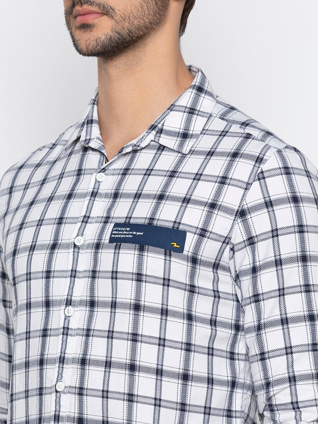 Spykar Men White Checked Slim Fit Casual Shirt