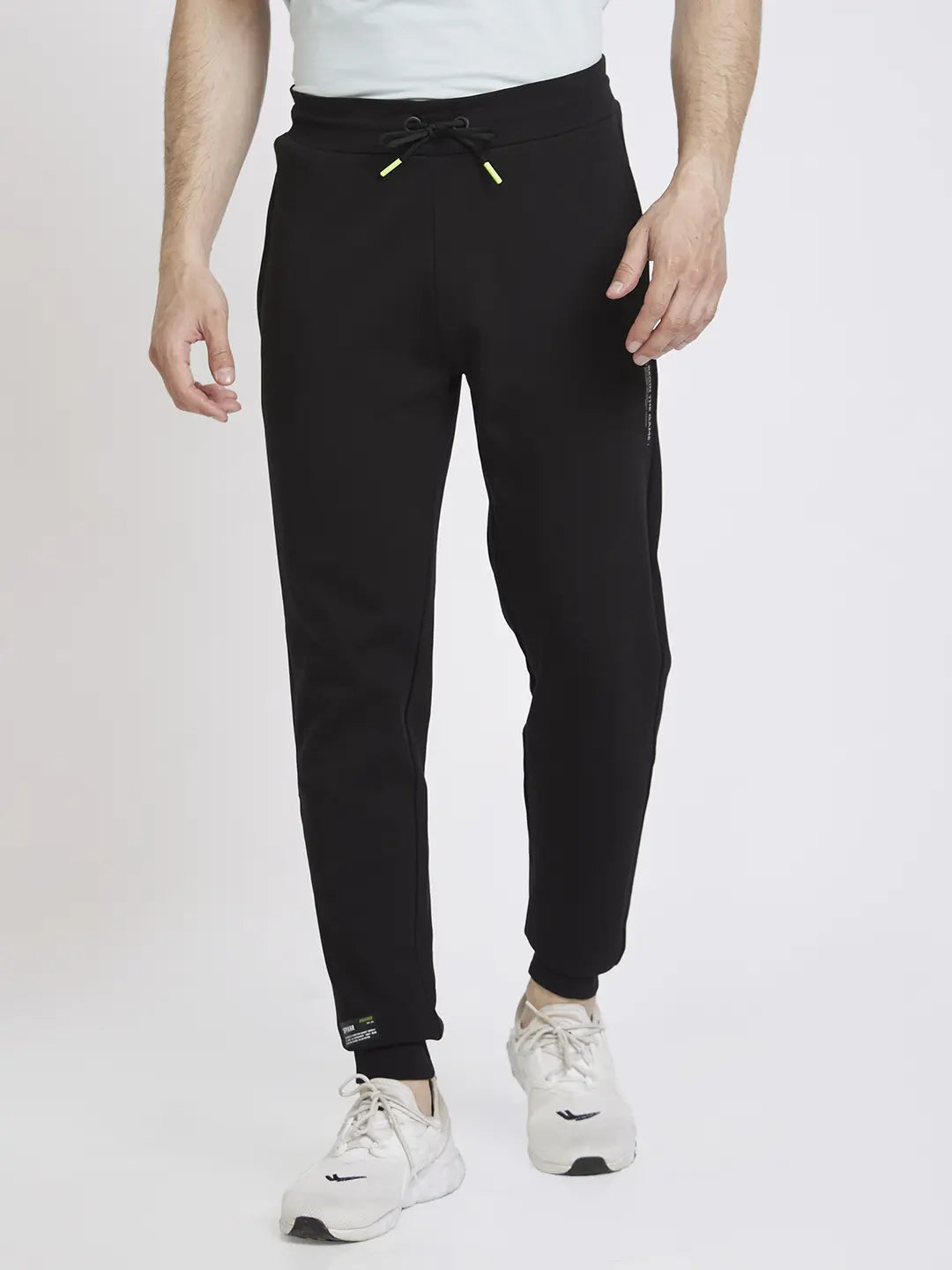 Spykar Men Black Blended Regular Fit Plain Joggers Trackpant