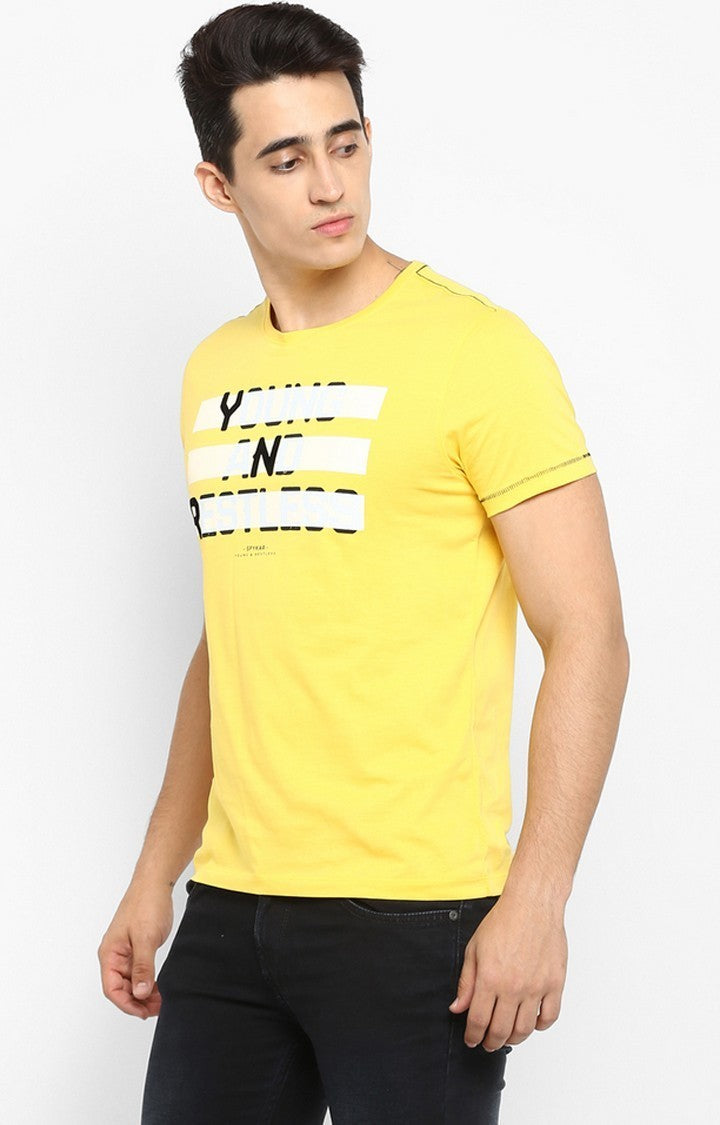 Spykar Yellow Printed Cotton Men T-Shirts