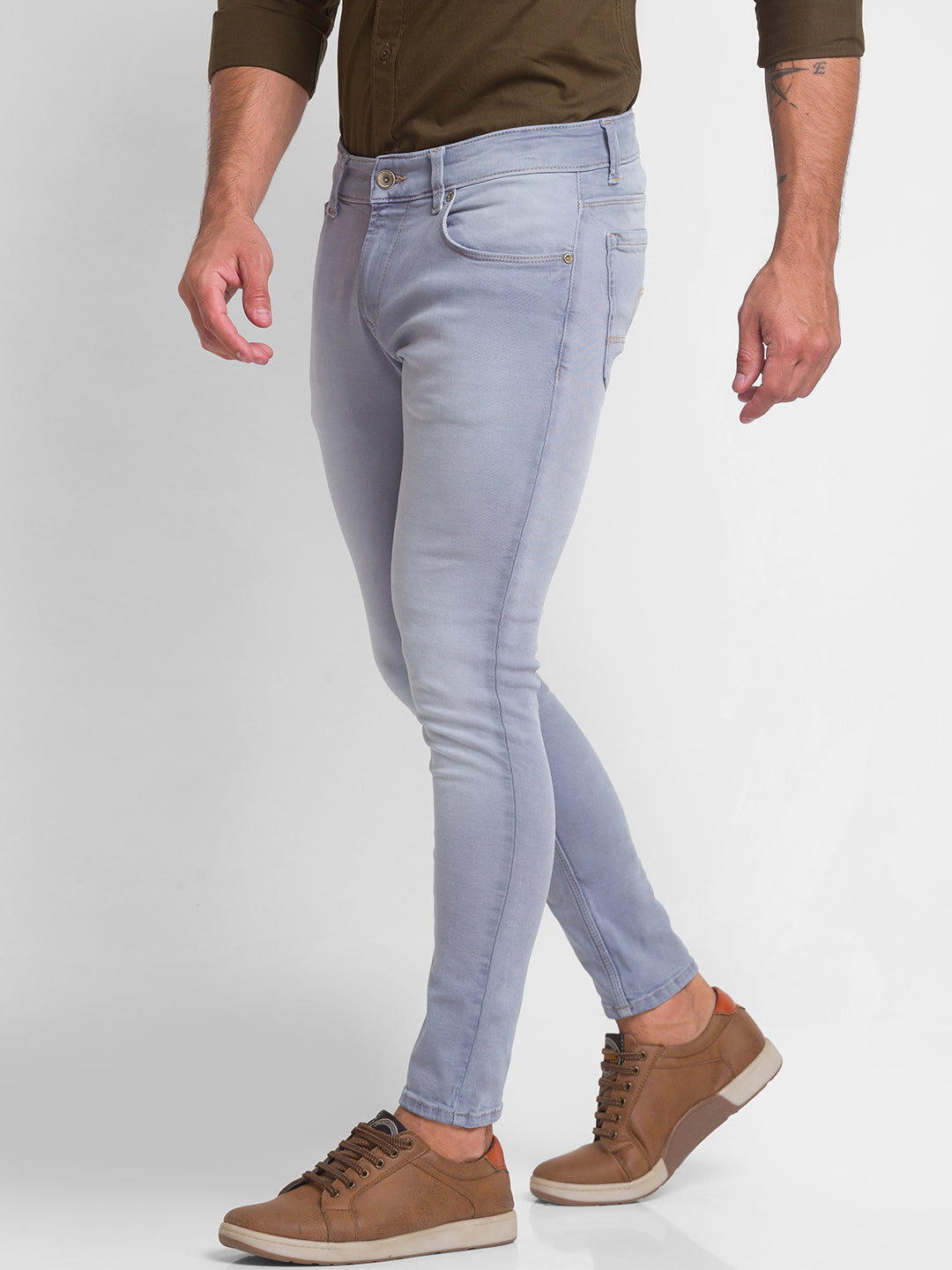 Spykar Ice Grey Cotton Slim Fit Tapered Length Jeans For Men (Kano)