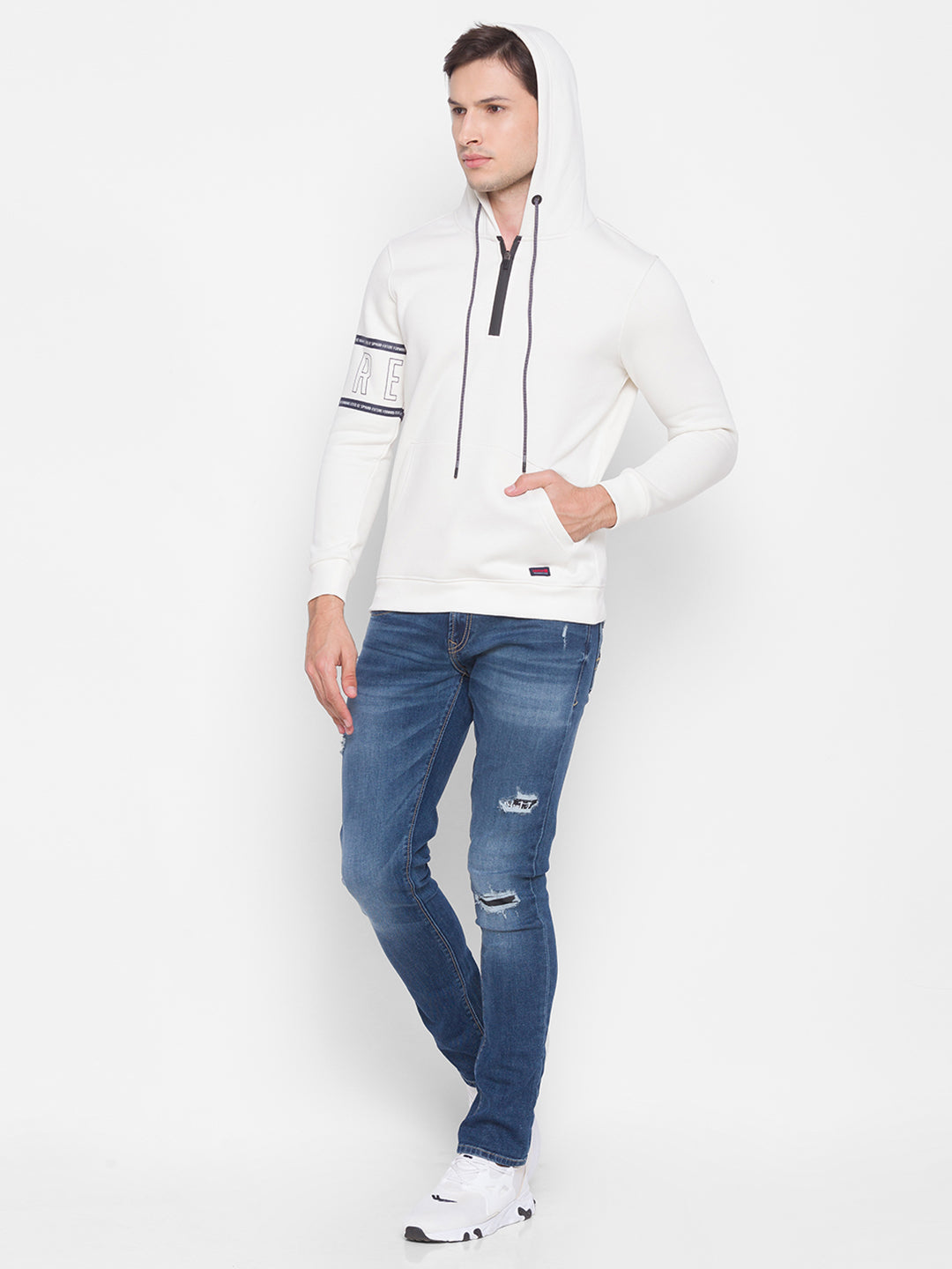 Spykar White Cotton Sweatshirt For Men