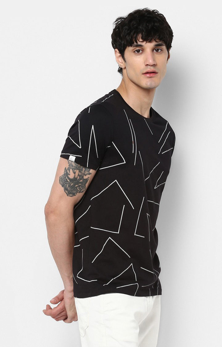 Spykar Black Printed Cotton Men T-Shirts