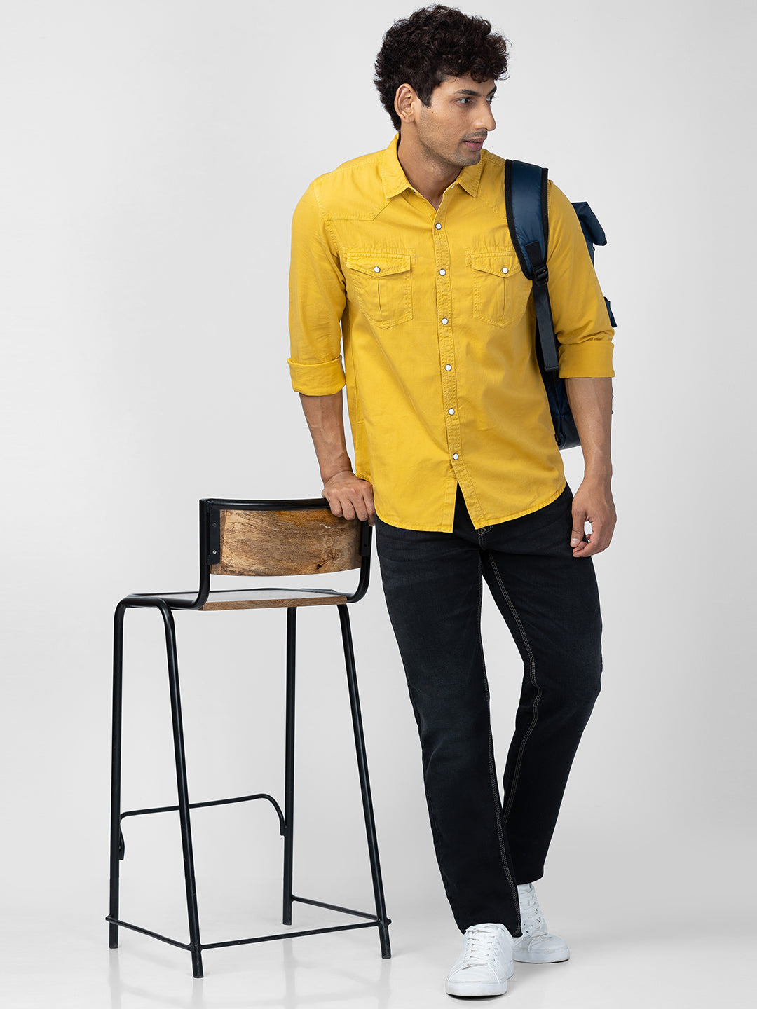 Spykar Men Sulphur Yellow Cotton Slim Fit Plain Shirt