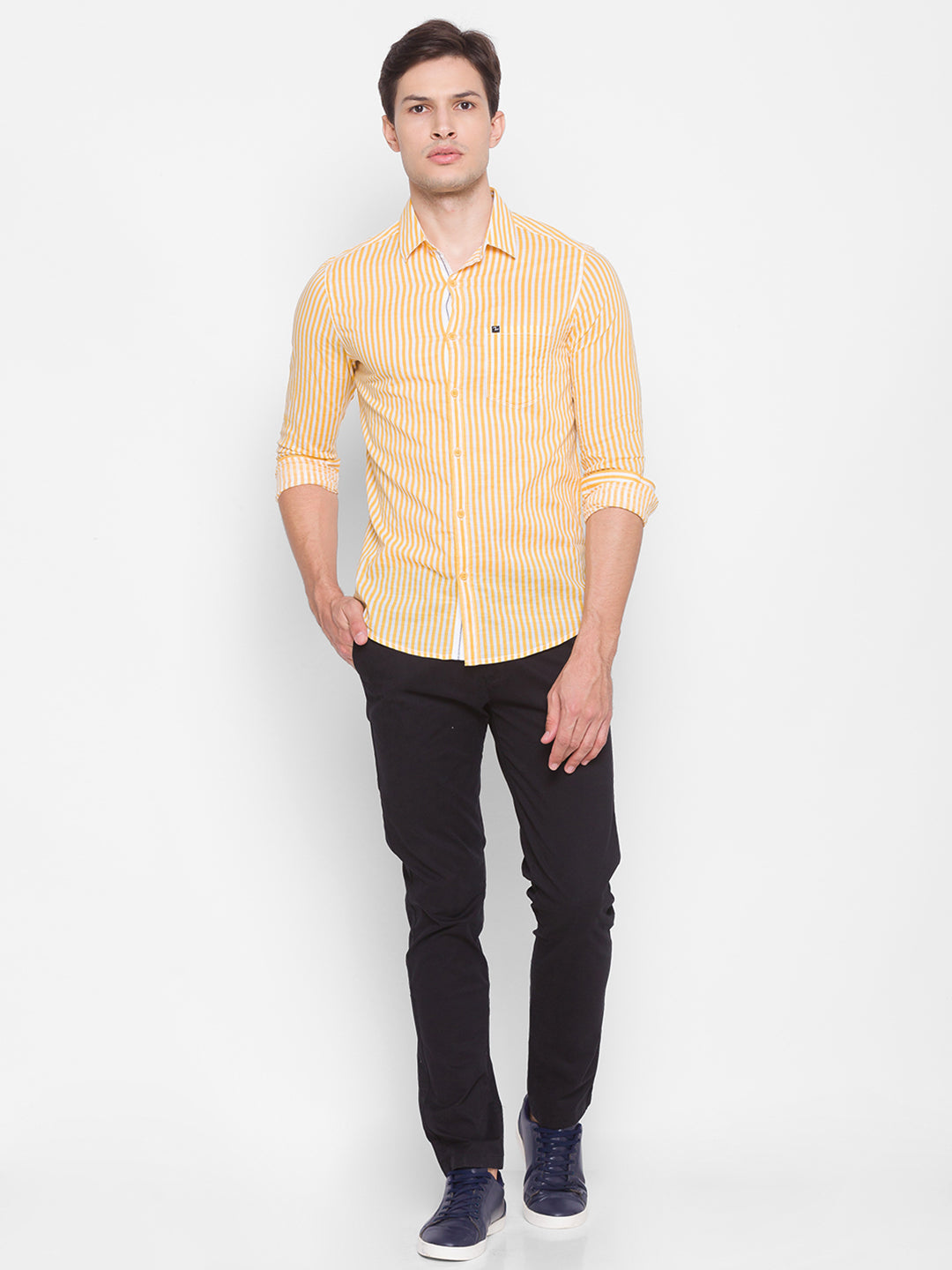 Spykar Slim Fit Yellow Cotton Men Shirt