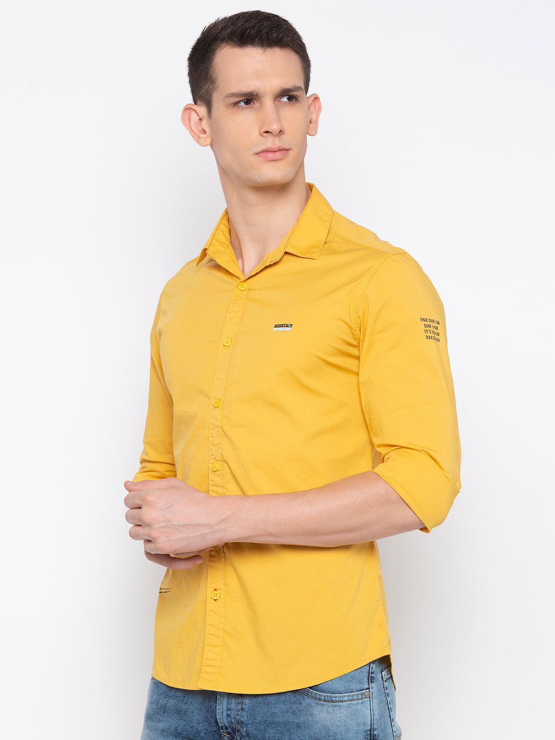 Spykar Men Yellow Solid Casual Shirt