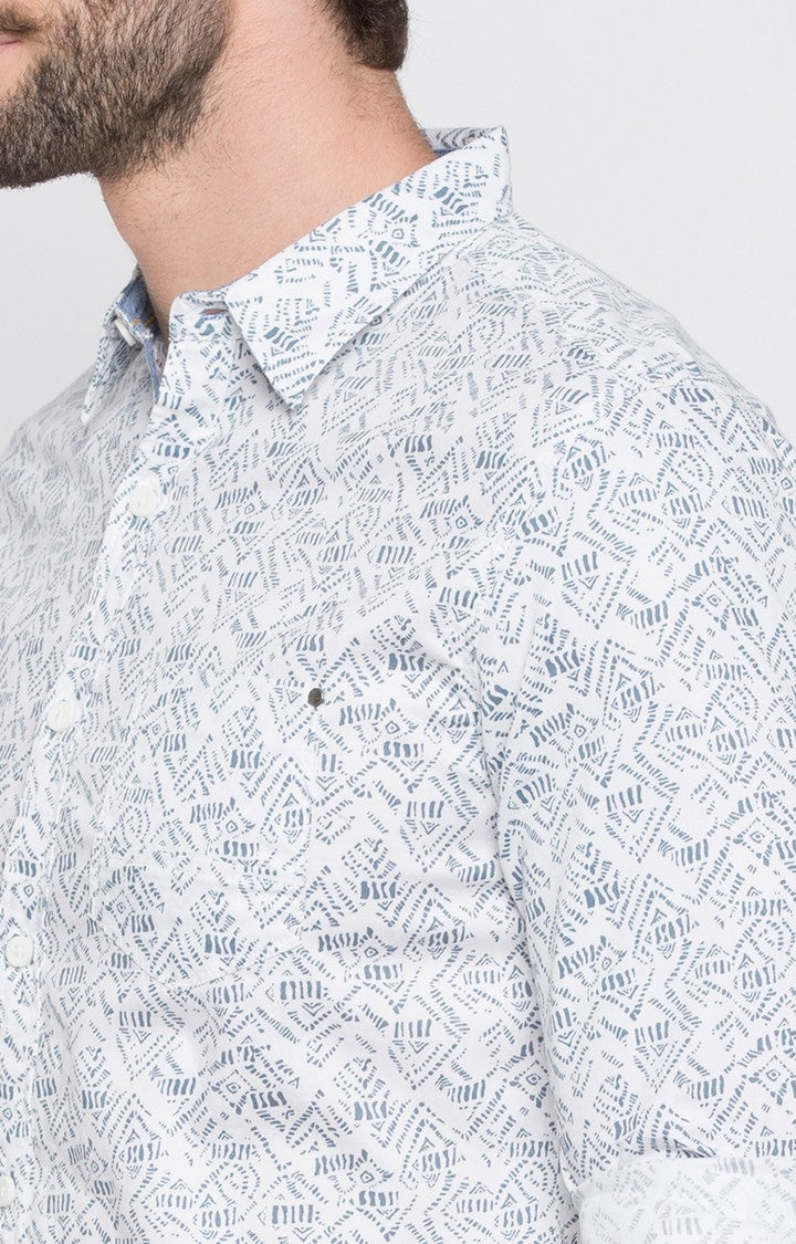 Spykar Men'S White Cotton Printed Casual Shirts