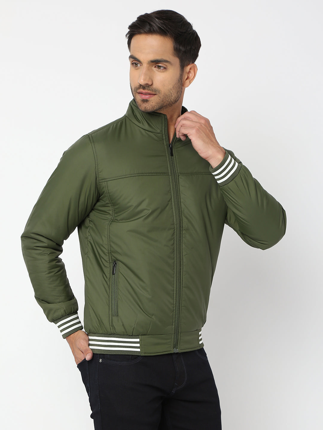 Spykar Men Olive Nylon Regular Fit Jacket