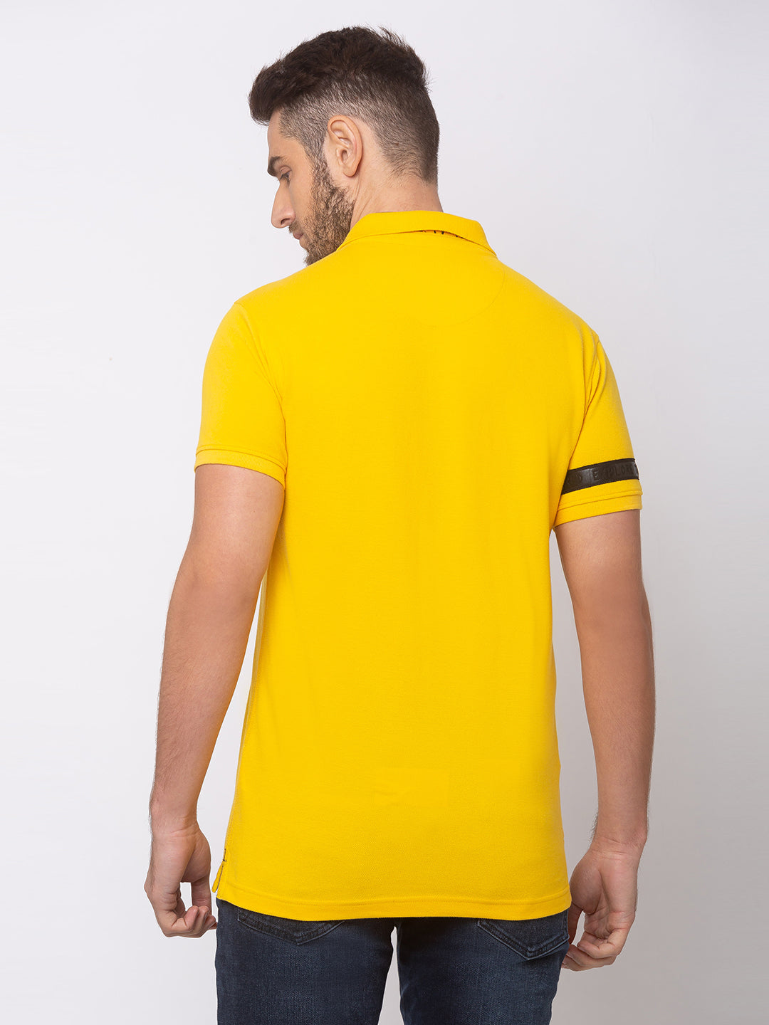 Spykar Men Yellow Cotton Slim Fit Polo T-Shirt