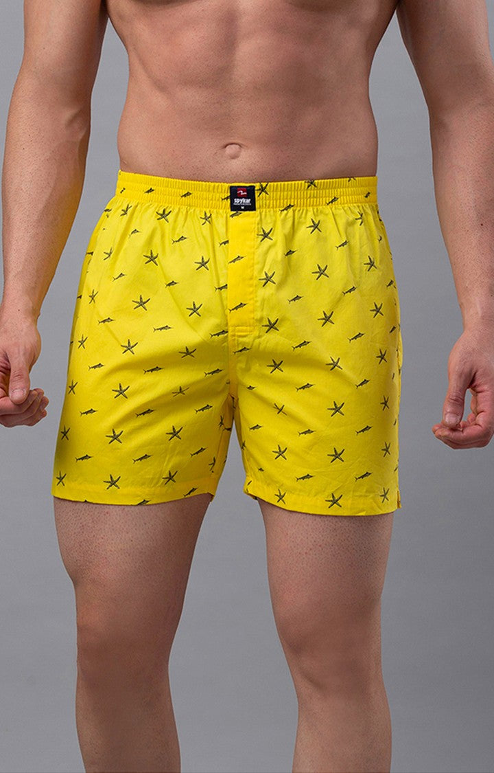 Underjeans By Spykar Men Yellow Printed Boxers