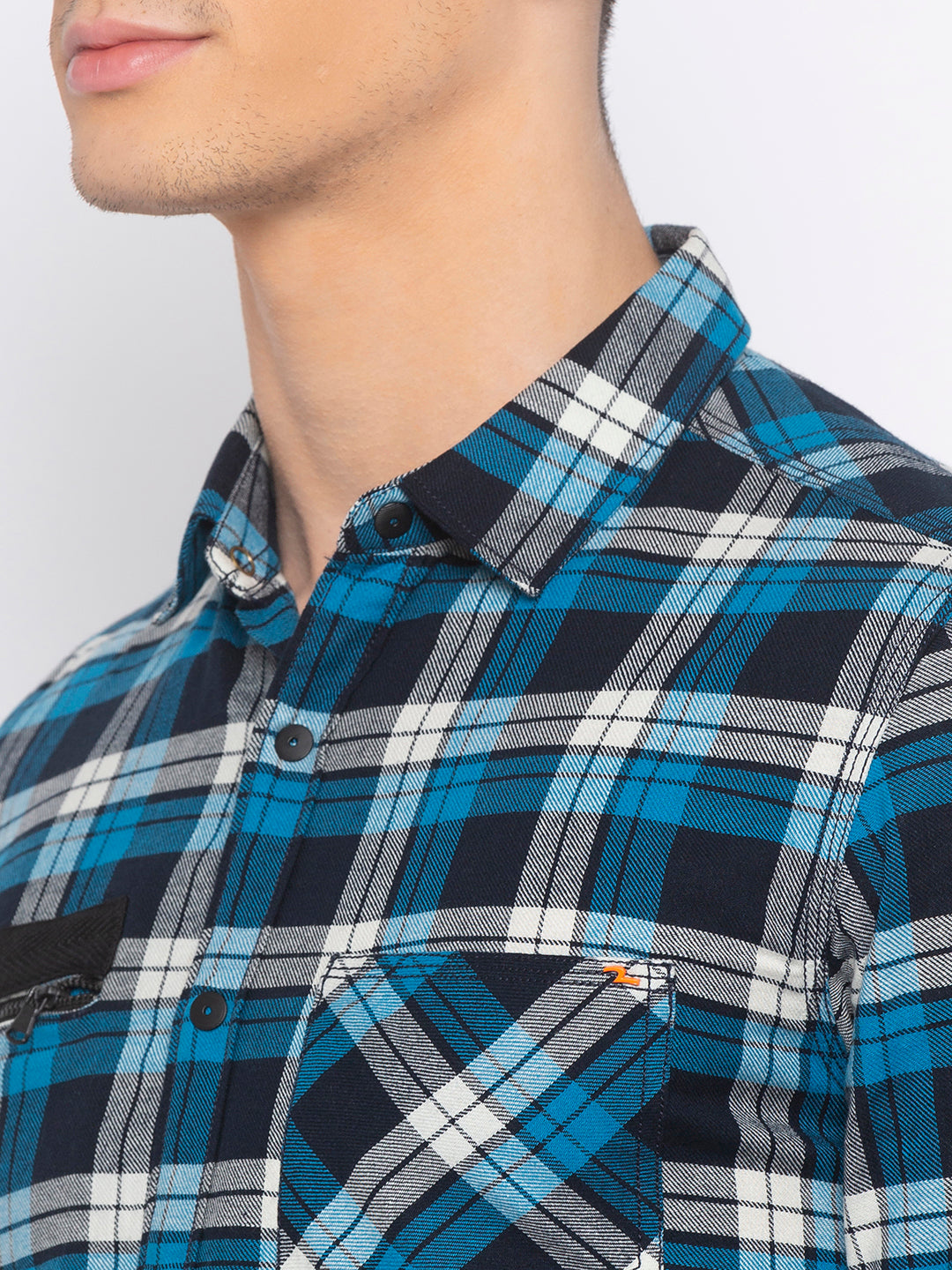 Spykar Men Blue Checked Slim Fit Casual Shirt