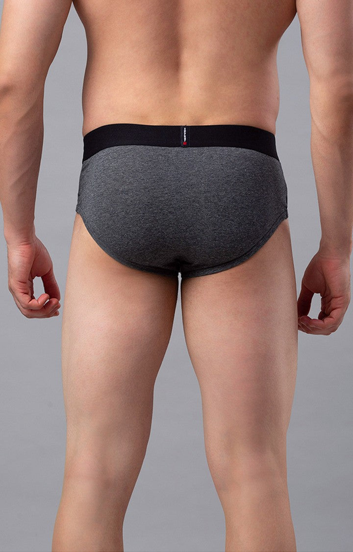 Underjeans By Spykar Grey Solid Briefs For Men