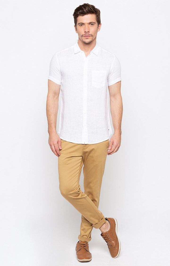 Spykar Men'S White Cotton Solid Casual Shirts