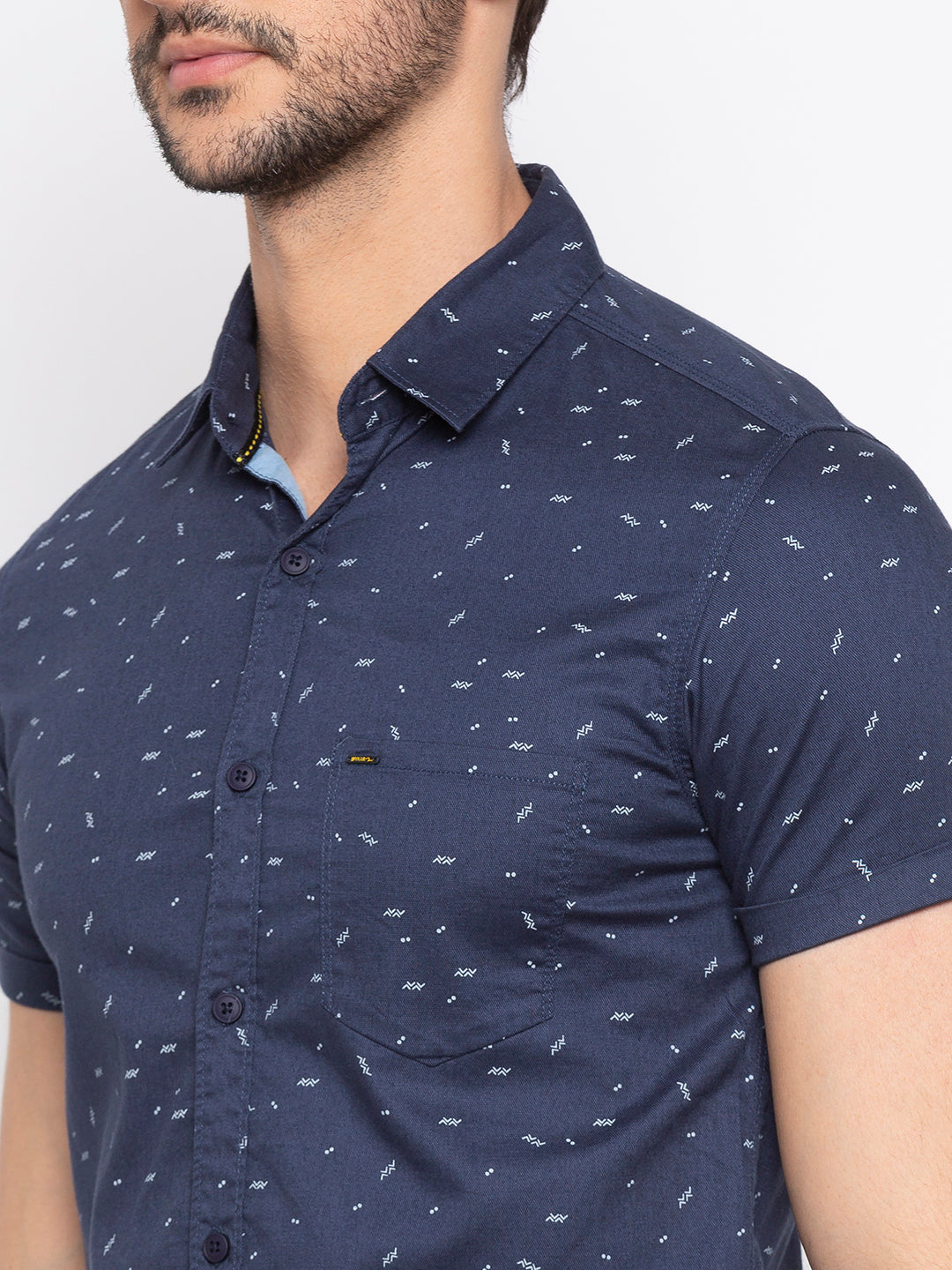 Spykar Men Navy Printed Slim Fit Casual Shirt