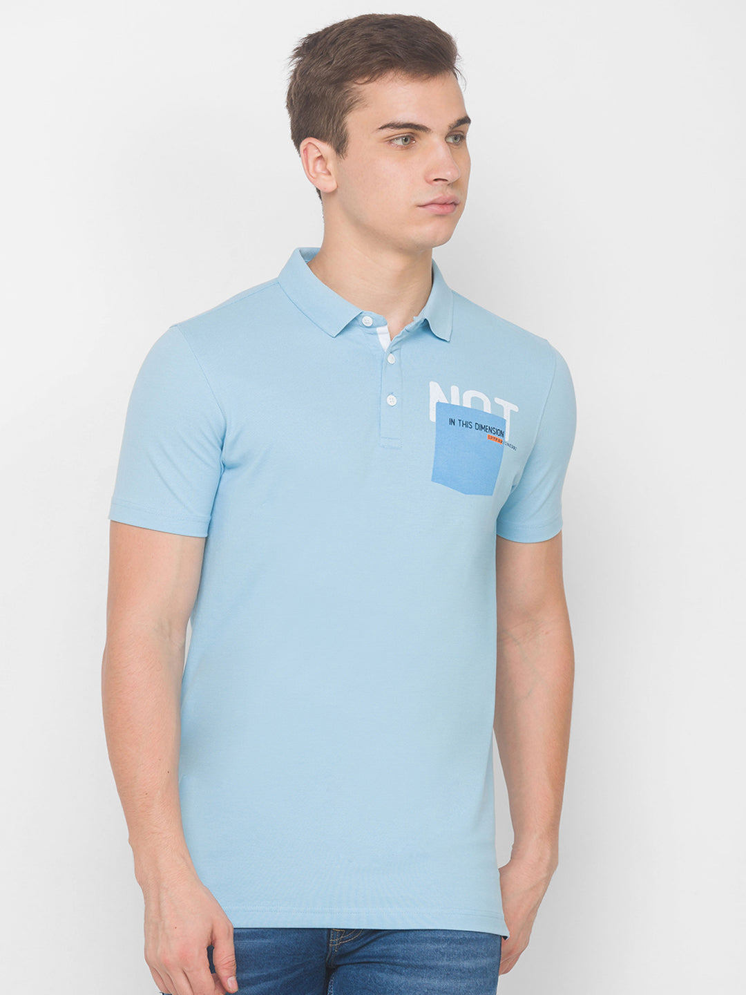 Spykar Men Blue Cotton Blend Slim Fit Polo T-Shirt