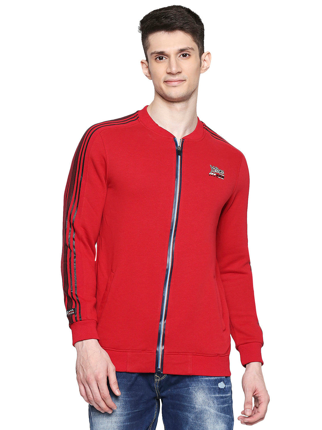 Spykar Cotton Blend Red Sweatshirt For Men