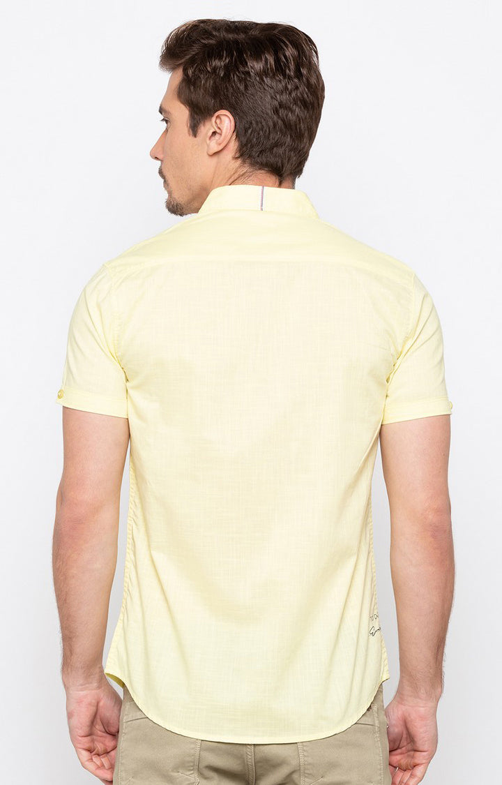 Spykar Men'S Yellow Cotton Melange Casual Shirts