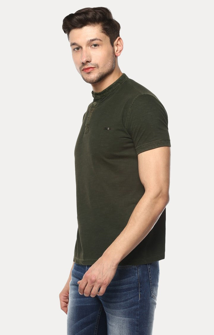 Spykar Green Solid Slim Fit Men T-Shirts