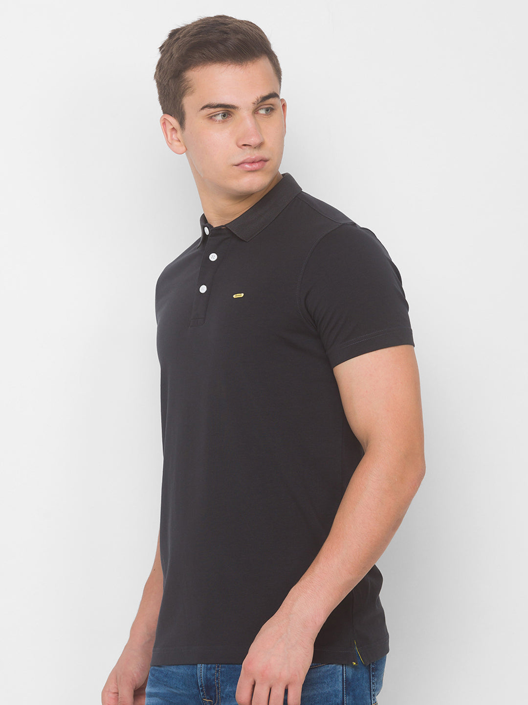 Spykar Men Grey Cotton Slim Fit Polo T-Shirt