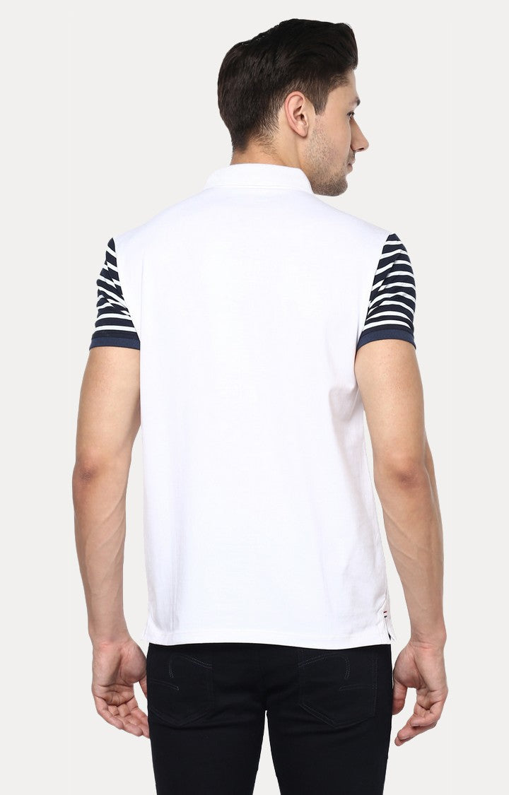 Spykar White Solid Slim Fit Polo T-Shirt